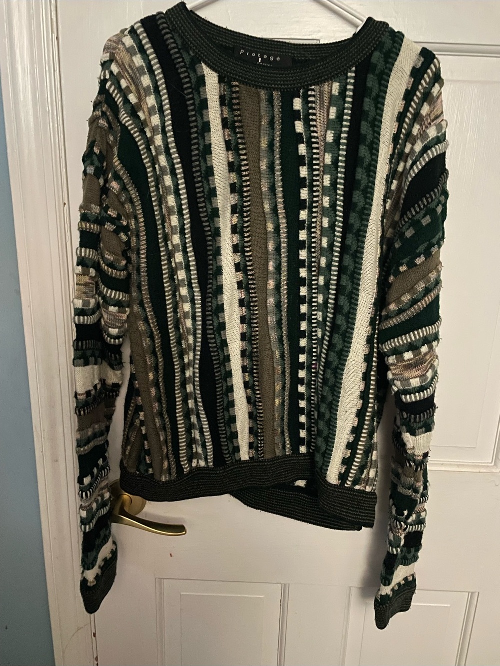 Vintage 90s protege collection brown green and white patterned sweater